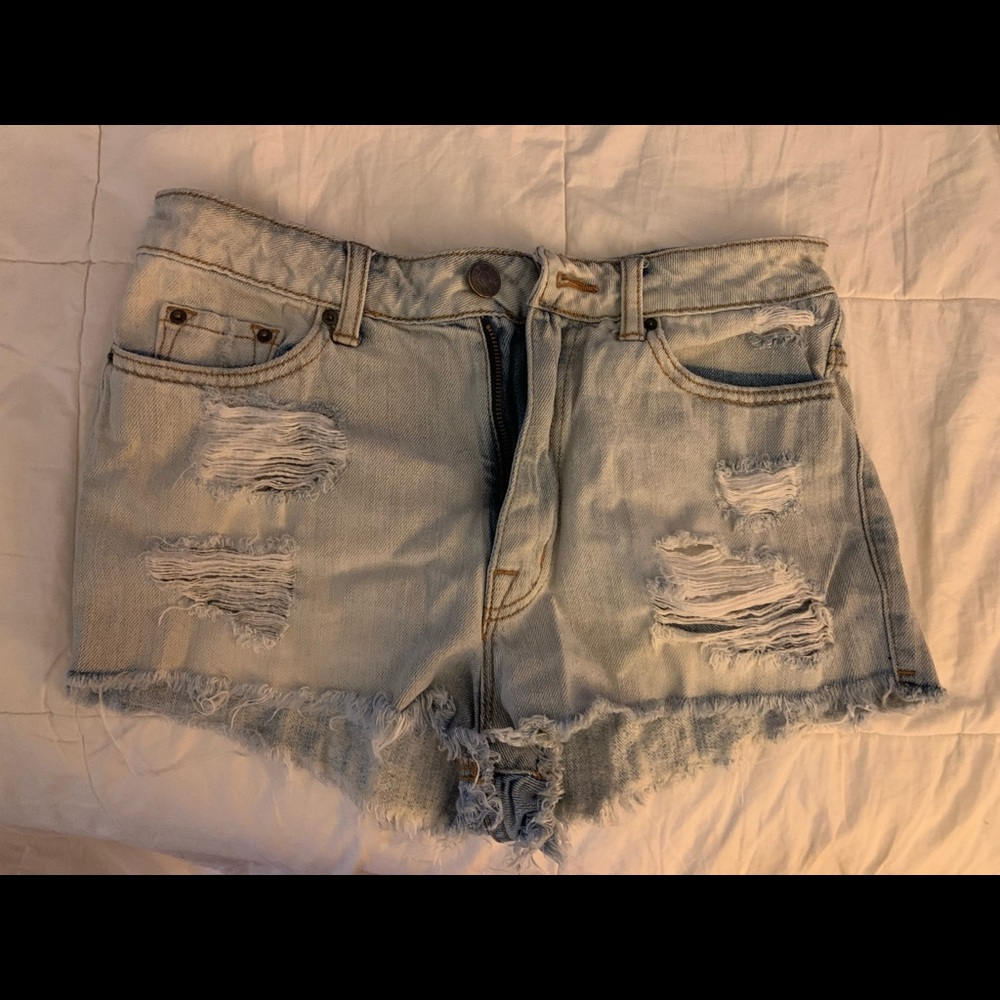 Light washed out blue high waisted jean shorts from urban outfitters size 27